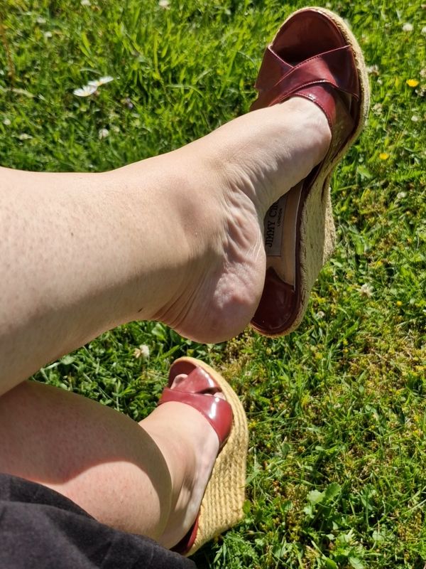 Dark Red Wedge Sandals by Jimmy Choo