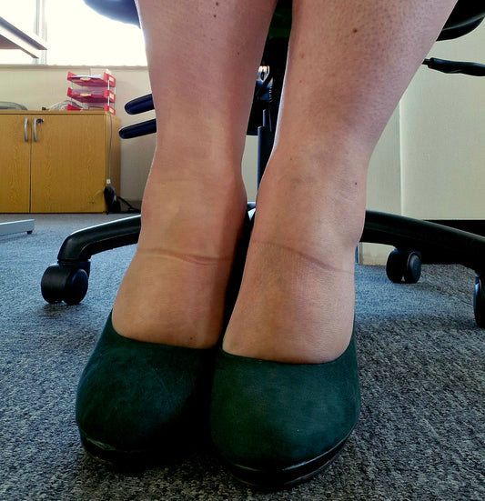 Green Suede Work Heels - Well Worn / UK6