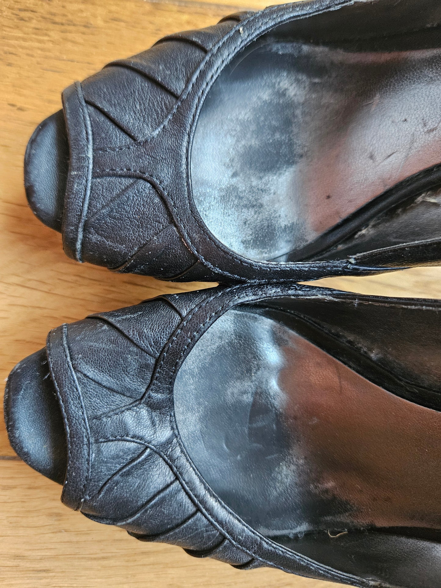 Black, peeped toe heels by Nine West - Heavily Worn / Size 5