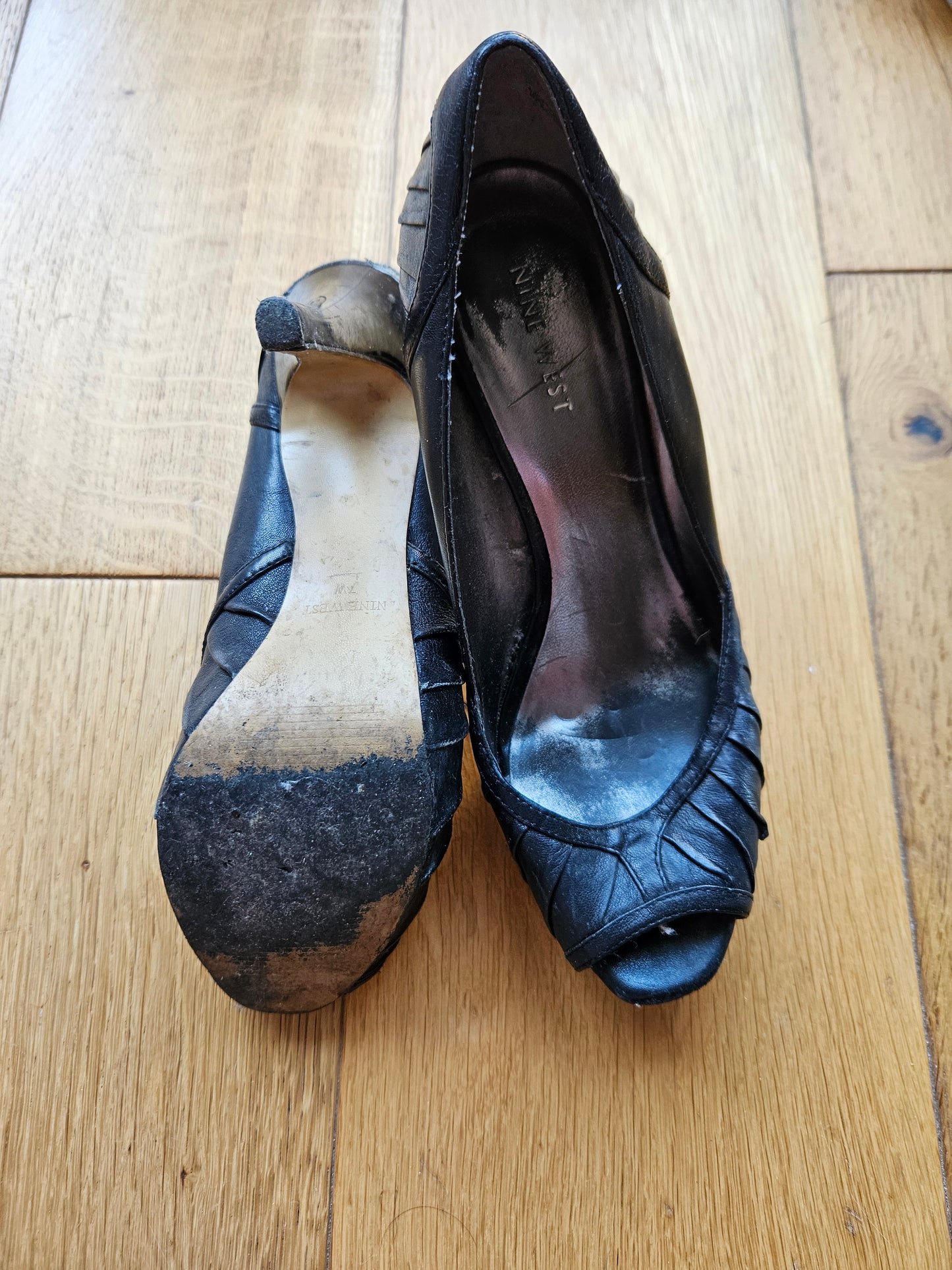 Black, peeped toe heels by Nine West - Heavily Worn / Size 5